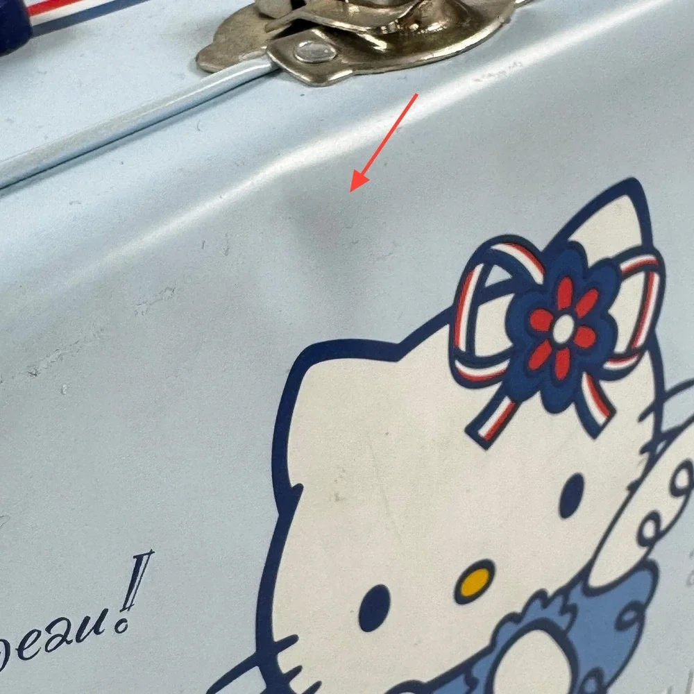 VTG 2002 Sanrio Hello Kitty Metal Lunch Box Tin French Cafe Blue Y2K Stationery